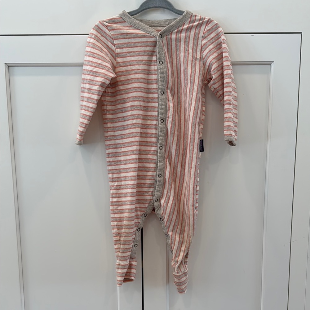 Patagonia Striped Pink and Gray Baby Onesie